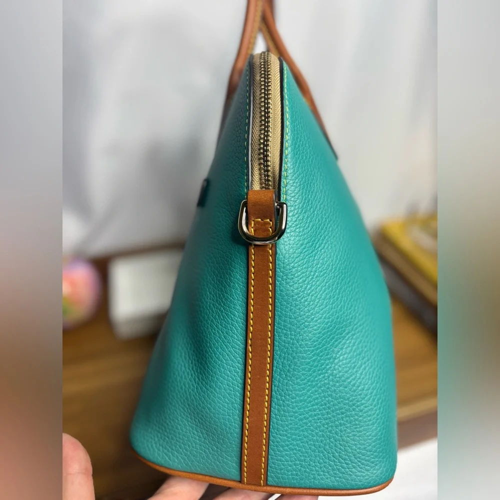 Dooney & Bourke Spearmint Pebbled Leather Large Dome Satchel with Tan Trim NWT - Picture 14 of 14